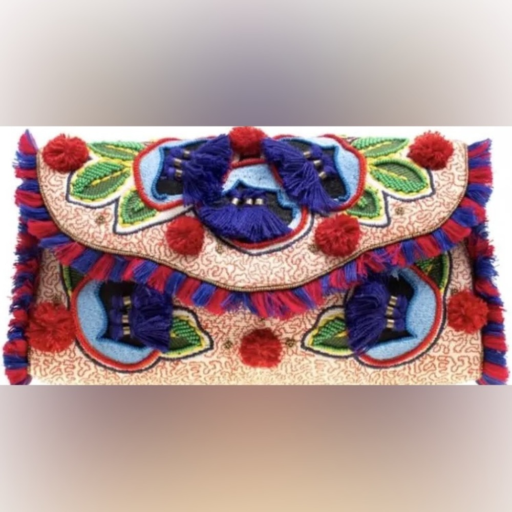 Tory Burch Embroidered Tassled Clutch